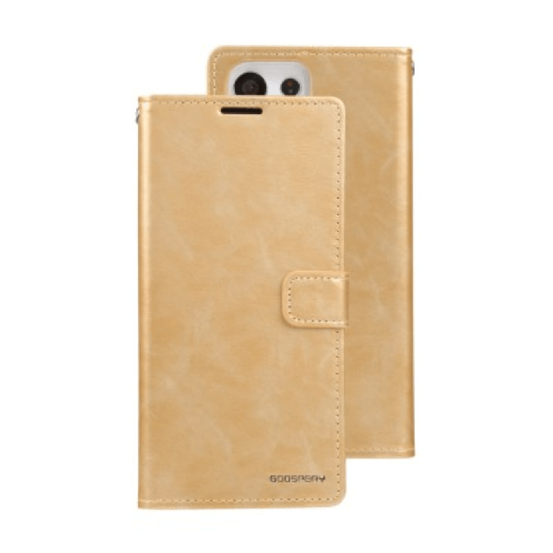 Samsung Galaxy S23 Ultra Compatible Case Cover with Mercury Blue Moon Diary Wallet - Gold