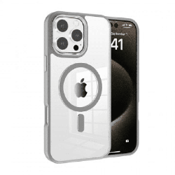 iPhone 16 Pro Compatible Case Cover With Metal Camera Lens And Compatible with MagSafe Technology - Grey