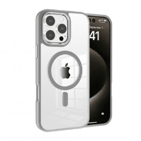 iPhone 16 Pro Compatible Case Cover With Metal Camera Lens And Compatible with MagSafe Technology - Grey