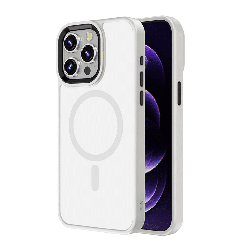 iPhone 16 Pro Compatible Case Cover With Metal Camera Lens And Compatible with MagSafe Technology - White