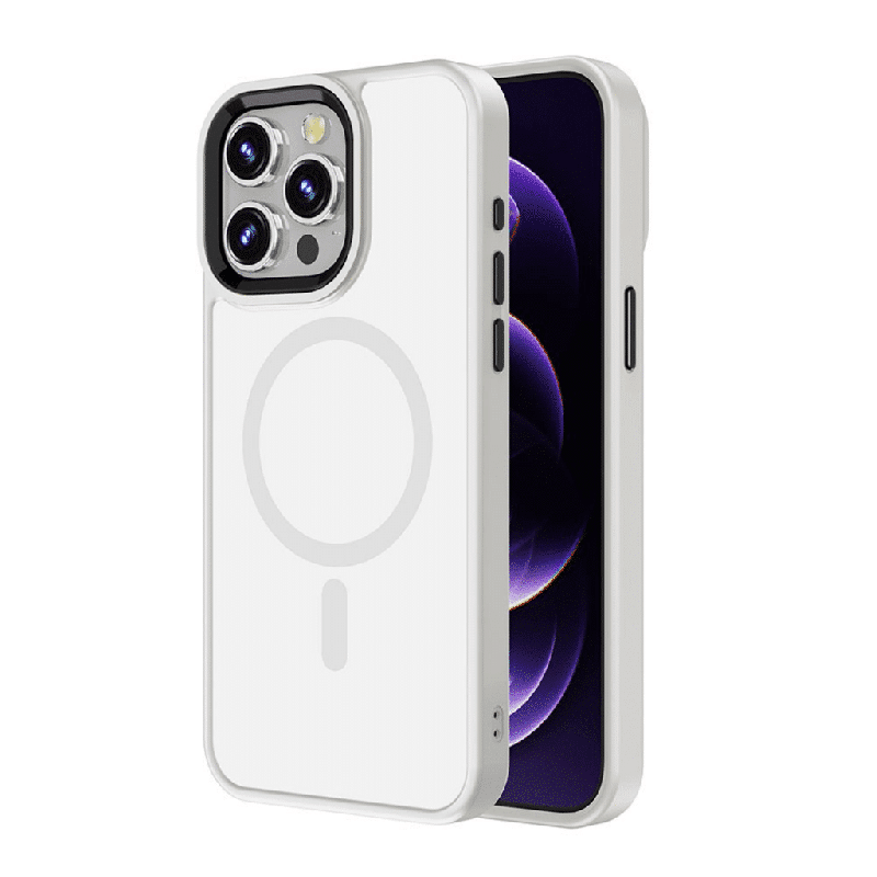 iPhone 16 Pro Compatible Case Cover With Metal Camera Lens And Compatible with MagSafe Technology - White