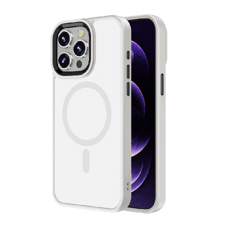 iPhone 16 Pro Compatible Case Cover With Metal Camera Lens And Compatible with MagSafe Technology - White