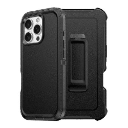 iPhone 16 Pro Compatible Case Cover With Robot Armor Hard Plastic With Belt Clip - Black