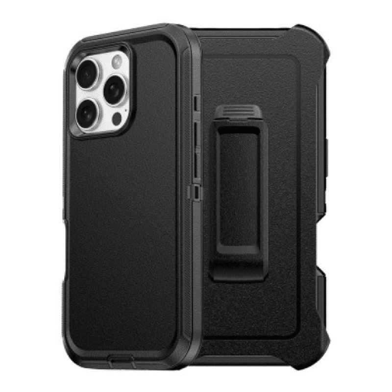iPhone 16 Pro Compatible Case Cover With Robot Armor Hard Plastic With Belt Clip - Black