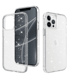 iPhone 14 Pro Clear Heavy-Duty Protection Case Cover: Shiny Glitter, Scratch Resistant with Screen & Rear Camera Lens Protection