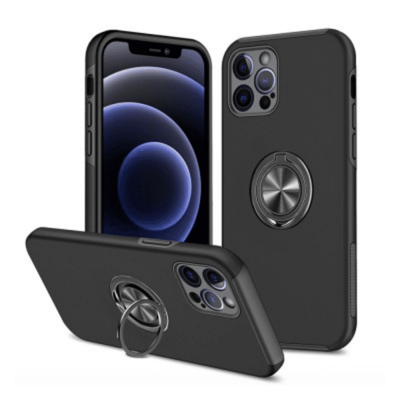 iPhone 14 Plus Anti-Shock Magnetic Ring Holder Case Cover Full 360° Protection With Magnetic Adhesion For Fall Prevention - Blac