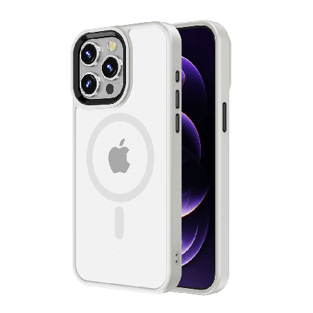 iPhone 13 Pro Max Compatible Case Cover With Metal Camera Lens Protector And Compatible With MagSafe Technology - White