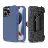iPhone 13 Pro Max Compatible Case Cover With Belt Clip And Shockproof Robot Armor Hard Plastic - Navy
