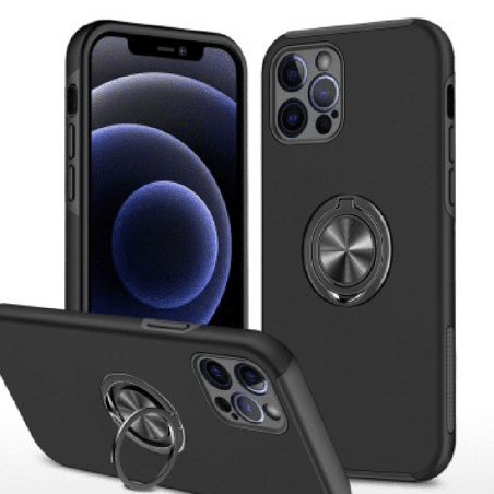 iPhone 12 Pro Max Compatible Case Cover With Magnetic Ring Holder Shockproof - Black