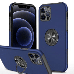 iPhone 12 Pro Max Compatible Case Cover With Magnetic Ring Holder Shockproof - Navy