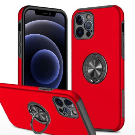 iPhone 12 Pro Max Compatible Case Cover With Magnetic Ring Holder Shockproof - Red