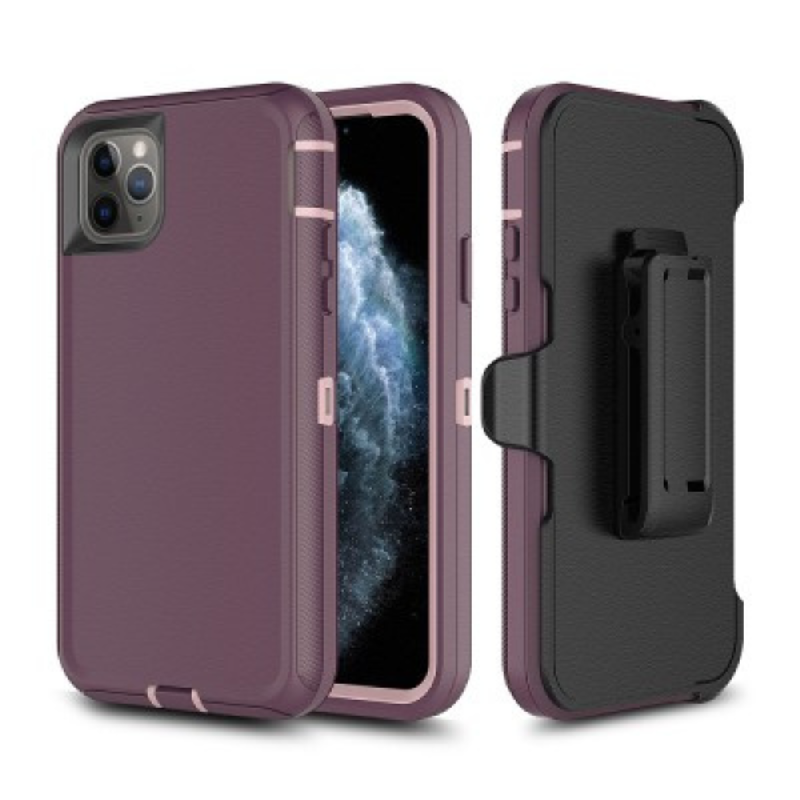 iPhone 11 Pro Max Compatible Case Cover With Shockproof Robot Armor Hard Plastic Case with Belt Clip - Purple