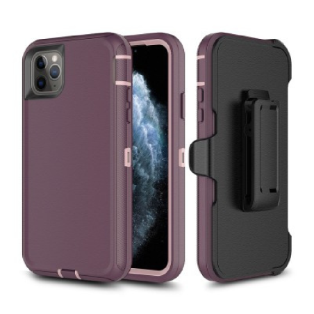 iPhone 11 Pro Max Compatible Case Cover With Shockproof Robot Armor Hard Plastic Case with Belt Clip - Purple