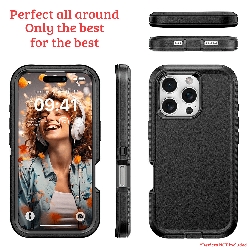 iPhone 16 Pro Max Compatible Case Cover With Belt Clip And Shockproof Robot Armor Hard Plastic With Magsafe Technology - Black