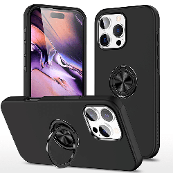 iPhone 16 Pro Max Compatible Case Cover With Shockproof Magnetic Ring Holder - Black