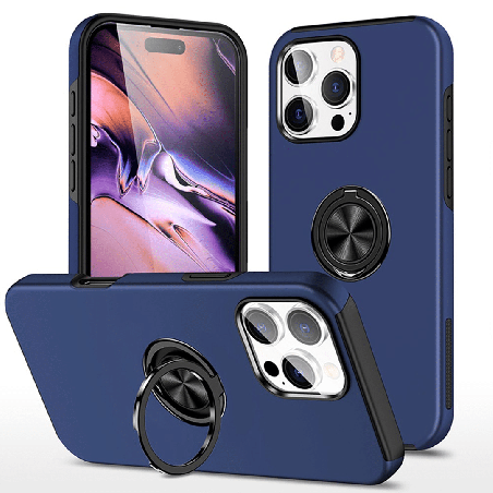 iPhone 16 Pro Compatible Case Cover With Shockproof Magnetic Ring Holder - Navy