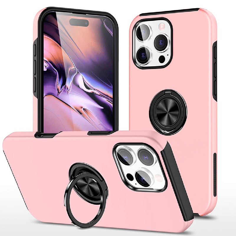 iPhone 16 Pro Max Compatible Case Cover With Shockproof Magnetic Ring Holder - Pink