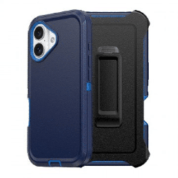 iPhone 16 Plus Compatible Case Cover With Shockproof Robot Armor Hard Plastic Case with Belt Clip - Navy