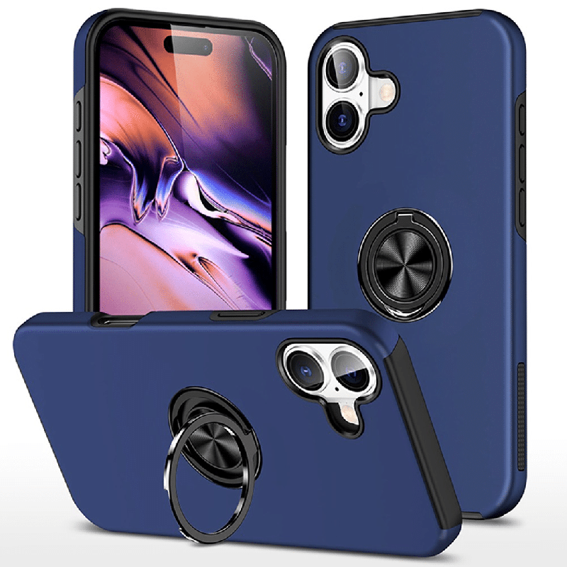 iPhone 16 Plus Compatible Case Cover With Shockproof Magnetic Ring Holder - Navy