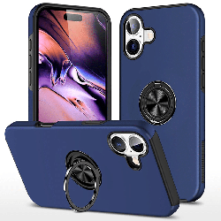 iPhone 16 Plus Compatible Case Cover With Shockproof Magnetic Ring Holder - Navy