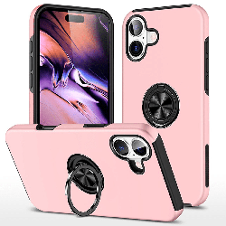 iPhone 16 Plus Compatible Case Cover With Shockproof Magnetic Ring Holder - Pink