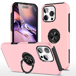 iPhone 16 Pro Max Compatible Case Cover With Shockproof Magnetic Ring Holder - Pink