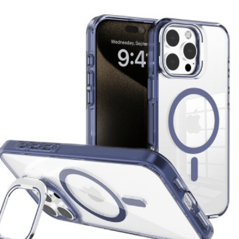 iPhone 16 Pro Max Compatible Case Cover With Transparent Lens Flip Stand With Magsafe Technology - Navy