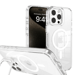 iPhone 16 Pro Max Compatible Case Cover With Transparent Lens Flip Stand With Magsafe Technology - White