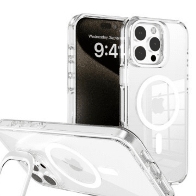 iPhone 16 Pro Max Compatible Case Cover With Transparent Lens Flip Stand With Magsafe Technology - White