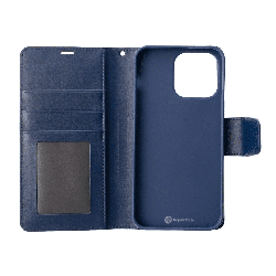 iPhone 16 Pro Max Compatible Case Cover With PU Flip Leather Wallet - Navy
