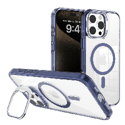 iPhone 16 Compatible Case Cover With Transparent Lens Flip Stand With Magsafe Technology - Navy