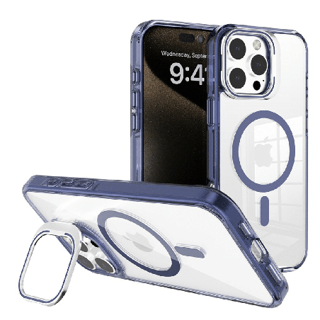 iPhone 16 Compatible Case Cover With Transparent Lens Flip Stand With Magsafe Technology - Navy