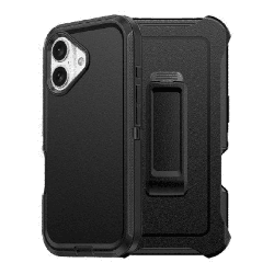 iPhone 16 Pro Max Compatible Case Cover With Shockproof Robot Armor Hard Plastic Case with Belt Clip - Black