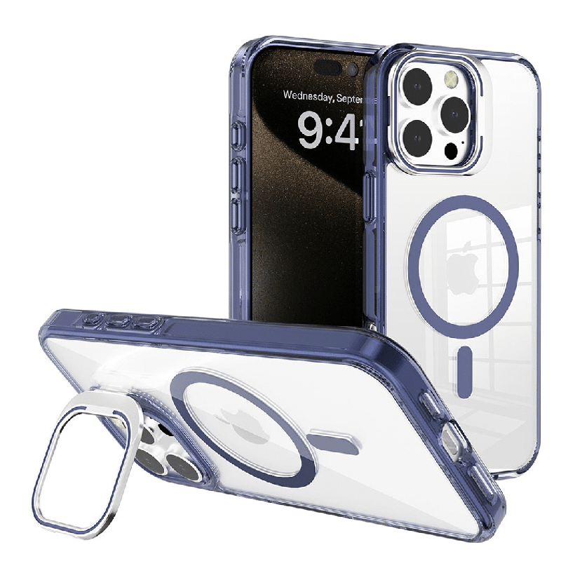 iPhone 16 Pro Compatible Case Cover With Lens Flip Stand Transparent And Compatible With MagSafe Technology - Navy