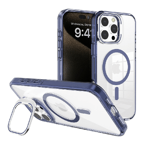 iPhone 16 Pro Compatible Case Cover With Lens Flip Stand Transparent And Compatible With MagSafe Technology - Navy