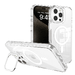 iPhone 16 Pro Compatible Case Cover With Lens Flip Stand Transparent And Compatible With MagSafe Technology - White