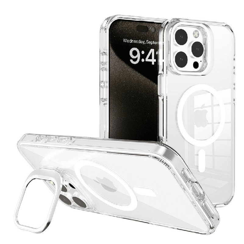 iPhone 16 Pro Compatible Case Cover With Lens Flip Stand Transparent And Compatible With MagSafe Technology - White