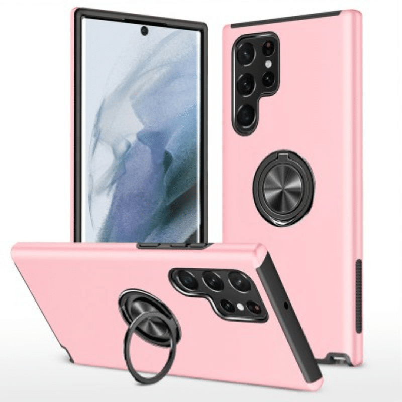 Samsung Galaxy S23 Ultra Compatibility Case Cover With Shockproof Magnetic Ring Holder Case - Pink