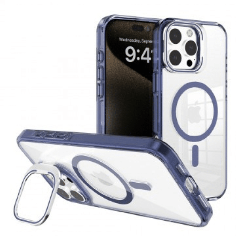 iPhone 16 Plus Compatible Case Cover With Transparent Lens Flip Stand With Magsafe Technology - Navy