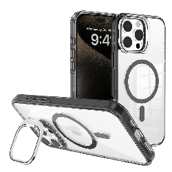 iPhone 16 Pro Compatible Case Cover With Lens Flip Stand Transparent And Compatible With MagSafe Technology - Black