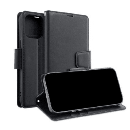 iPhone 16 Pro Compatible Case Cover With PU Flip Leather Wallet - Black