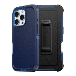 iPhone 16 Pro Max Compatible Case Cover With Shockproof Robot Armor Hard Plastic Case with Belt Clip - Navy
