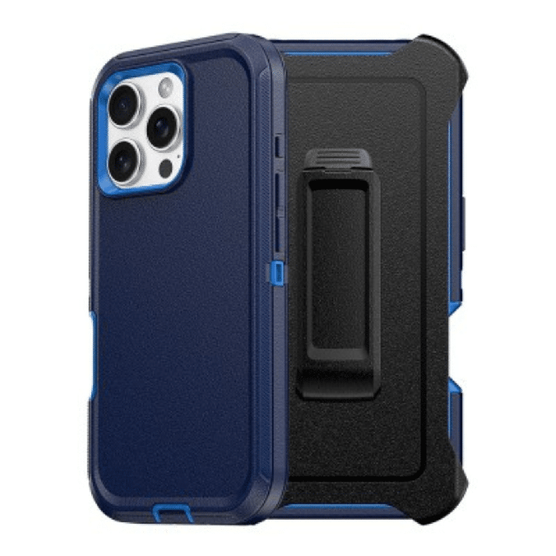 iPhone 16 Pro Max Compatible Case Cover With Shockproof Robot Armor Hard Plastic Case with Belt Clip - Navy