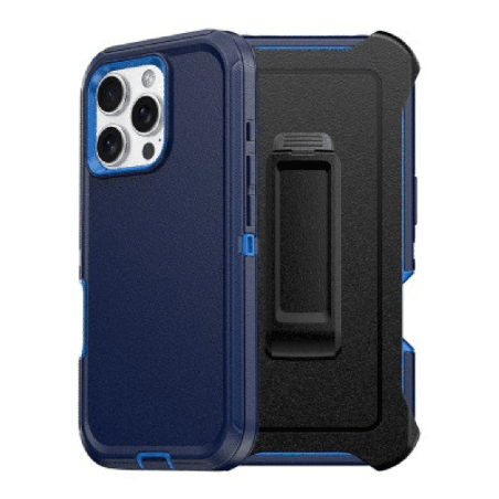 iPhone 16 Pro Max Compatible Case Cover With Shockproof Robot Armor Hard Plastic Case with Belt Clip - Navy