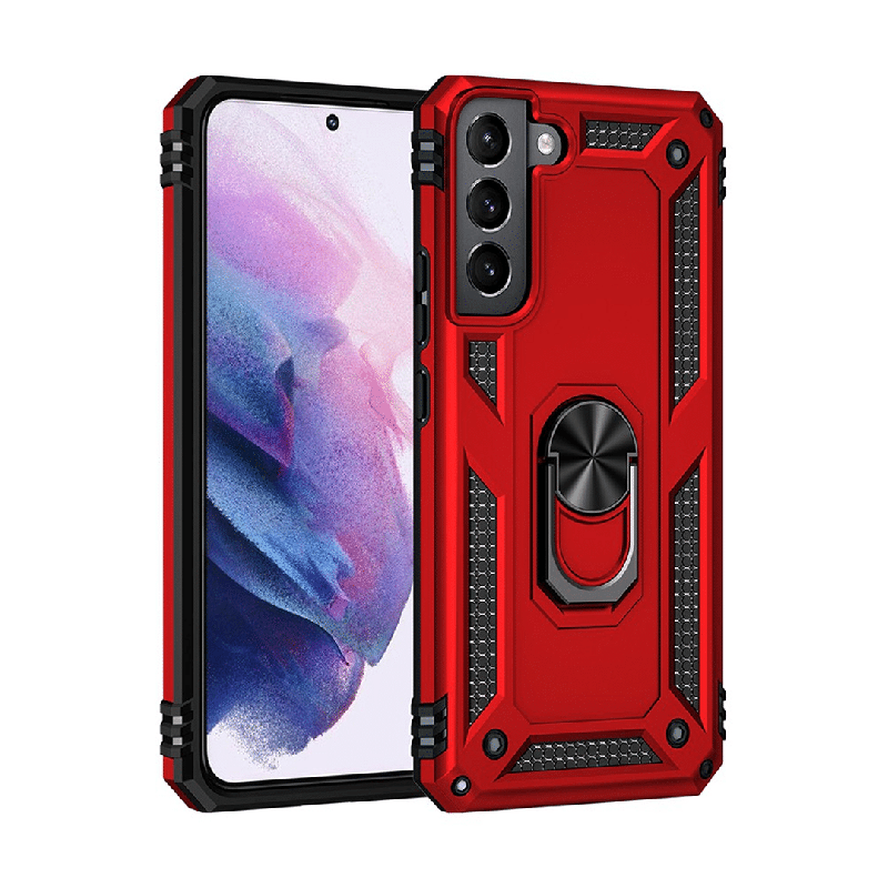 Samsung Galaxy S22 Plus Compatible Case Cover With Shockproof Rotating Metal Ring Holder Armor Case - Red