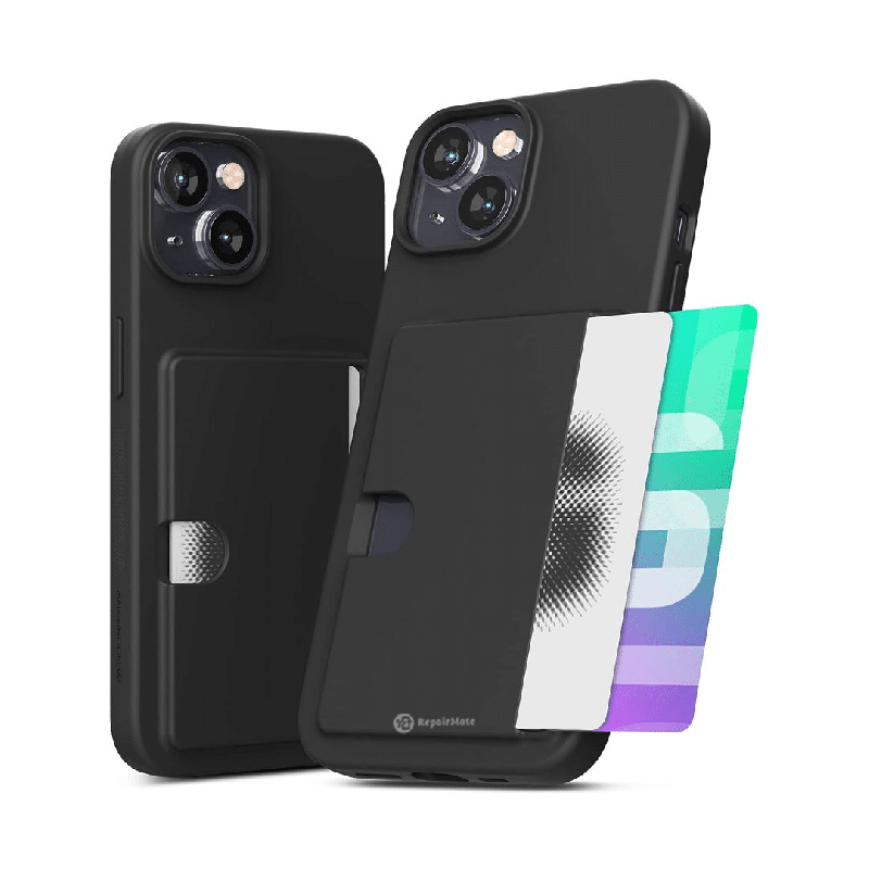 iPhone 15 Strong Shockproof Case Cover: Slim & Tough Design, Card Holder Slots, Screen & Camera Lens Protection - Black