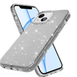 iPhone 15 Clear Heavy-Duty Protection Case Cover: Shiny Glitter, Scratch Resistant with Screen & Rear Camera Lens Protection, & 