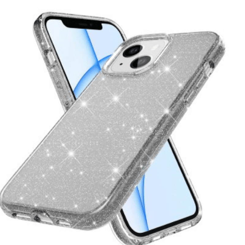iPhone 15 Clear Heavy-Duty Protection Case Cover: Shiny Glitter, Scratch Resistant with Screen & Rear Camera Lens Protection, & 