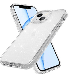 iPhone 15 Clear Heavy-Duty Protection Case Cover: Shiny Glitter, Scratch Resistant with Screen & Rear Camera Lens Protection, & 