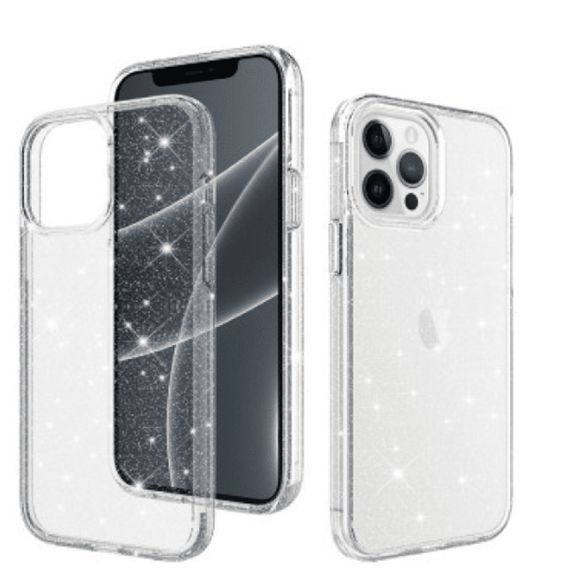 iPhone 15 Pro Max Clear Heavy-Duty Protection Case Cover: Shiny Glitter, Scratch Resistant with Screen & Rear Camera Lens Protec